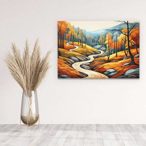 Fall Stream - Forest Wall Art in Black Frame