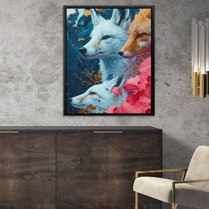 Family of Foxes - Large Abstract Canvas Print