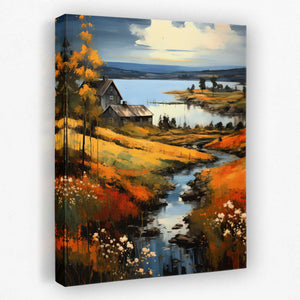 Farm By the Lake - Country Canvas Wall Art