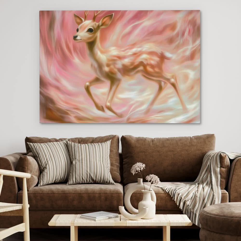 Fawn’s Shadow - Surrealism Pink Canvas Wall Art