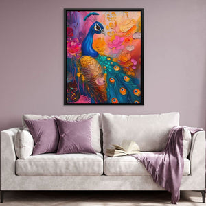 Feathered Wonder - Blue Gold and White Wall Art in Black Frame