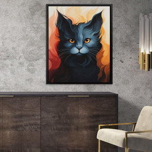 Feline Fantasy - Black Cat Wall Art in Black Frame