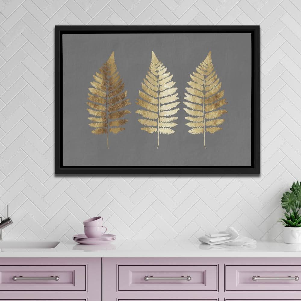 Fern Leaves - Minimalist Gold Canvas Wall Art