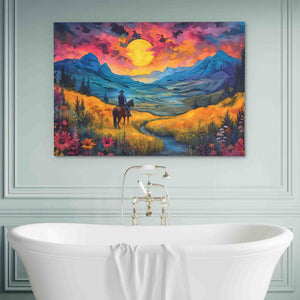 Field of Golden Blue - Colorful Wall Art