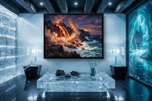 Fiery Ocean Shore โ fiery ocean shore icicle unreal minimalist living room 1land framed black