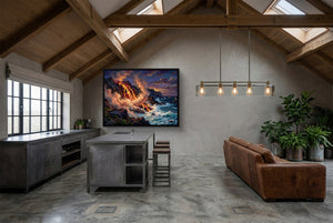 Fiery Ocean Shore โ fiery ocean shore modern minimalist living room 4 1land framed black