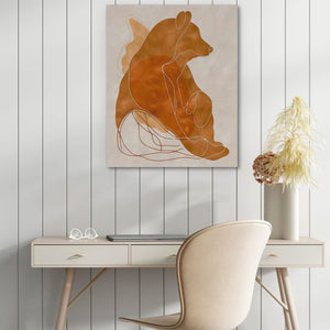 Figurative Bear - Minimalist Beige Canvas Wall Art