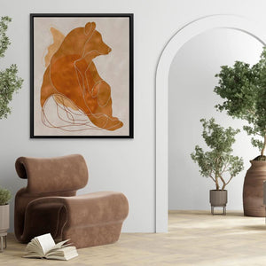 Figurative Bear - Minimalist Wall Art in Black Frame