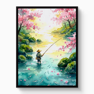 Fisherman Blossom River โ fisherman blossom river white studio framed black