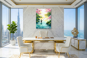 Fisherman Blossom River โ fisherman blossom river office with city view 2 1port flush print