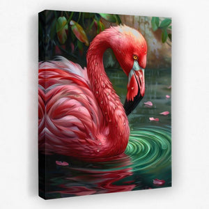 Flamingo Reflection - Animals Canvas Wall Art