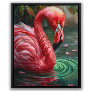 Flamingo Reflection - Bird Wall Art in Black Frame