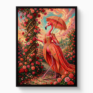 Flamingo's Rose Stroll โ flamingo's rose stroll white studio framed black