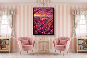 Flamingo Suspended โ flamingo suspended pink living room interior 1port framed black
