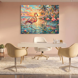 Flamingos Tropical Sunset โ flamingos tropical sunset sq pink office 1land flush print