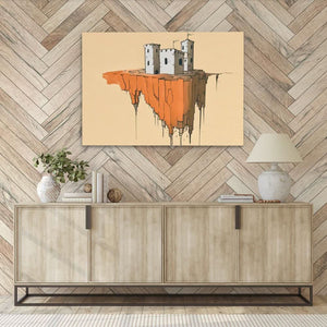 Floating Castle - Modern Orange Canvas Wall Art