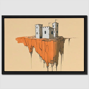 Floating Castle - Medieval Wall Art in Black Frame