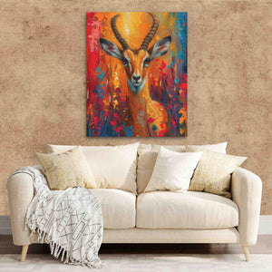 Floral Antelope - Antelope Wall Art in Black Frame