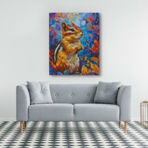 Floral Chipmunk - Blue Canvas Wall Art
