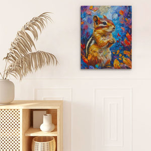 Floral Chipmunk - Blue Chipmunk Canvas Print