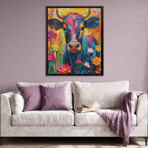 Floral Farm Cow - Large Abstract Canvas Print