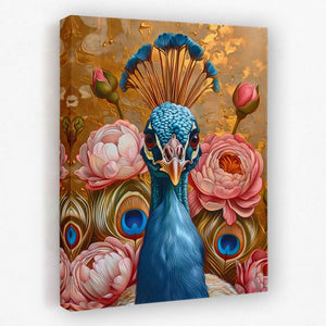 Floral Gold Peacock - Bird Canvas Wall Art