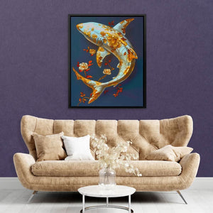 Floral White Shark - Large Canvas Print