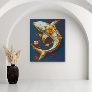 Floral White Shark - Animals Wall Art in Black Frame