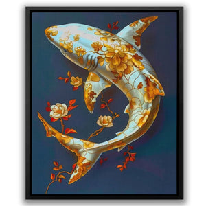 Floral White Shark - Animals Canvas Print