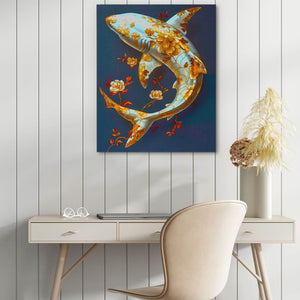 Floral White Shark - Canvas Wall Art