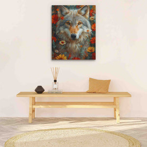 Floral Wolf - Floral Wall Art in Black Frame