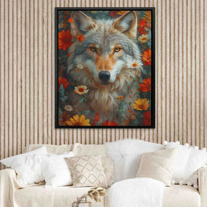 Floral Wolf - Watercolor Red Canvas Wall Art