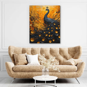 Flowing peacock - Bird Wall Art in Black Frame