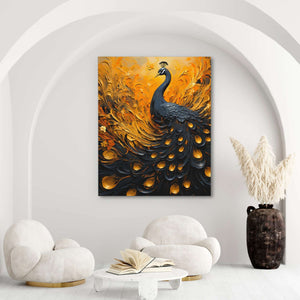 Flowing peacock - Wall Art in Black Frame