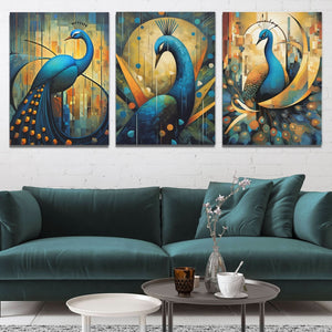 Flowing Peacocks (3) Set - Wildlife Canvas Print