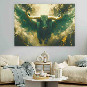 Flying Bull - Bull Wall Art in Black Frame