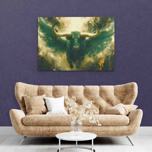 Flying Bull - Fantasy Gold Canvas Wall Art