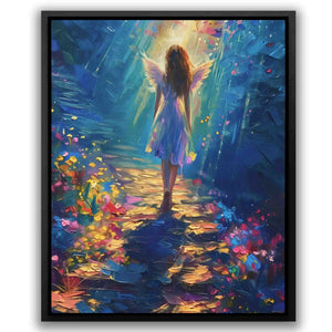 Following an Angel - Blue Religious Canvas Print