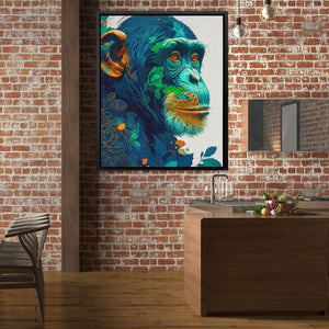Forest Chimp - Wall Art in Black Frame