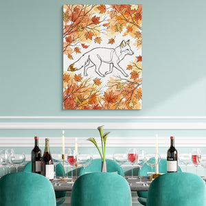 Fox Autumn Stroll โ fox autumn stroll sq teal dining room 1port flush print