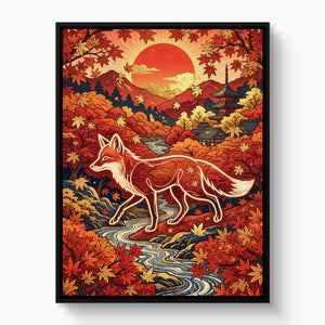 Fox Autumn Sunrise — fox autumn sunrise white studio framed black