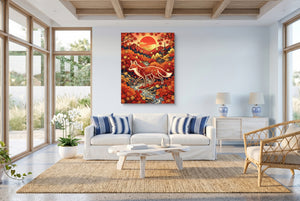 Fox Autumn Sunrise — fox autumn sunrise living room with windows 1port flush print