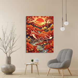 Fox Autumn Sunrise — fox autumn sunrise sq beige wall 1port flush print