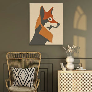 Fox Illustration - Minimalist Beige Canvas Wall Art