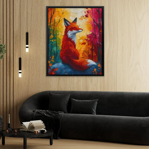 Fox in the Forest - Contemporary Wall Art in Black Frame