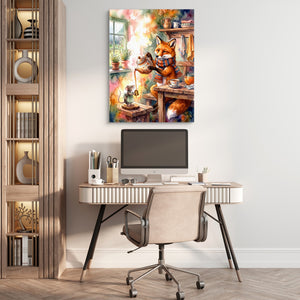 Fox Pouring Tea โ fox pouring tea sq beige office 1port flush print