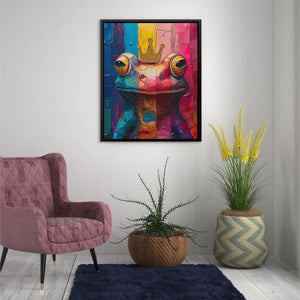Frog King - Blue Canvas Wall Art