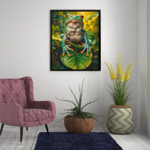Frog on a Leaf - Earth Tones Canvas Wall Art