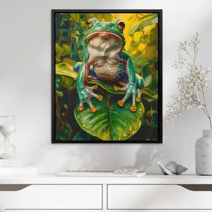Frog on a Leaf - Wall Art in Black Frame