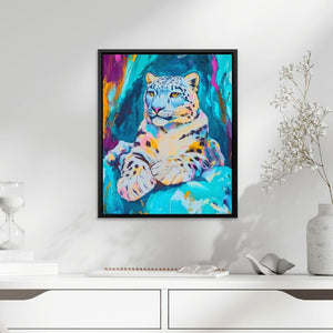 Frozen Guardian - Big Cat Wall Art in Black Frame